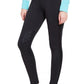 Woman wearing black TuffRider Ladies Ventilated Schooling Tights with grip detailing on knees and ankle length fit
