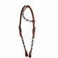 TuffRider Western Beaded One Ear Headstall - Aztec Pattern Leather Horse Bridle with colorful beadwork and brown leather.