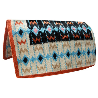 TuffRider Durango Western Woven Saddle Blanket- Light Blue/Tan- 34 x