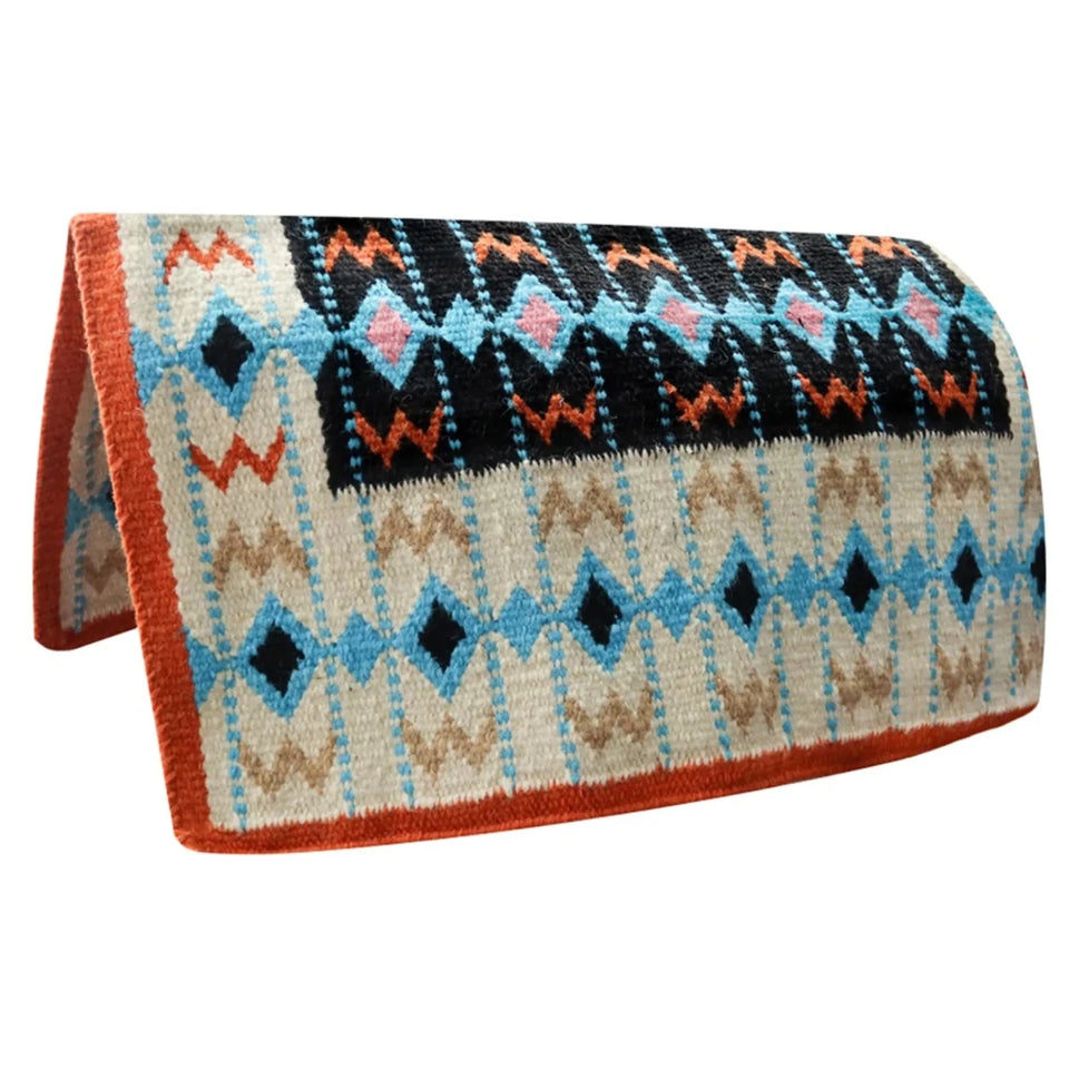 TuffRider Durango Western Woven Saddle Blanket- Light Blue/Tan- 34 x