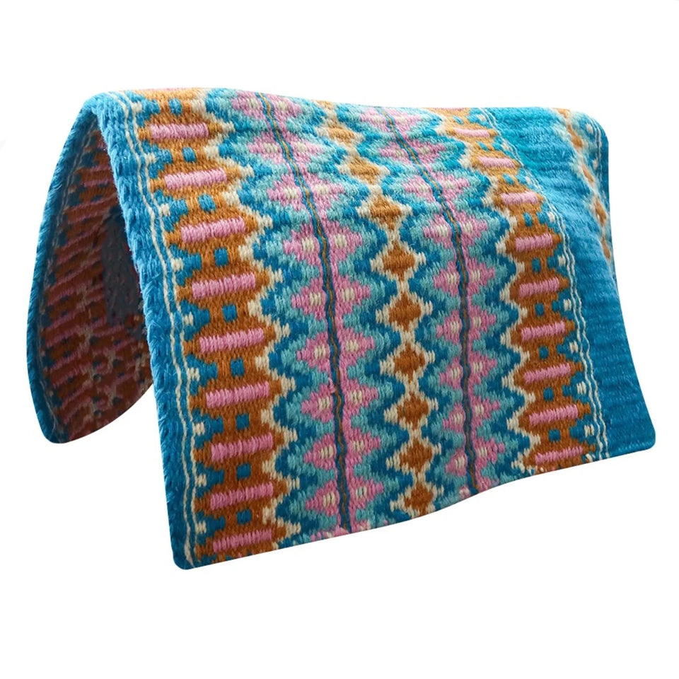 TuffRider Silverton Western Show Blanket- Teal Blue/Tan- 34 x 40