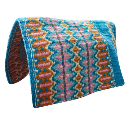 TuffRider Silverton Western Show Blanket- Teal Blue/Tan- 34 x 40 with vibrant southwestern pattern for equestrian use