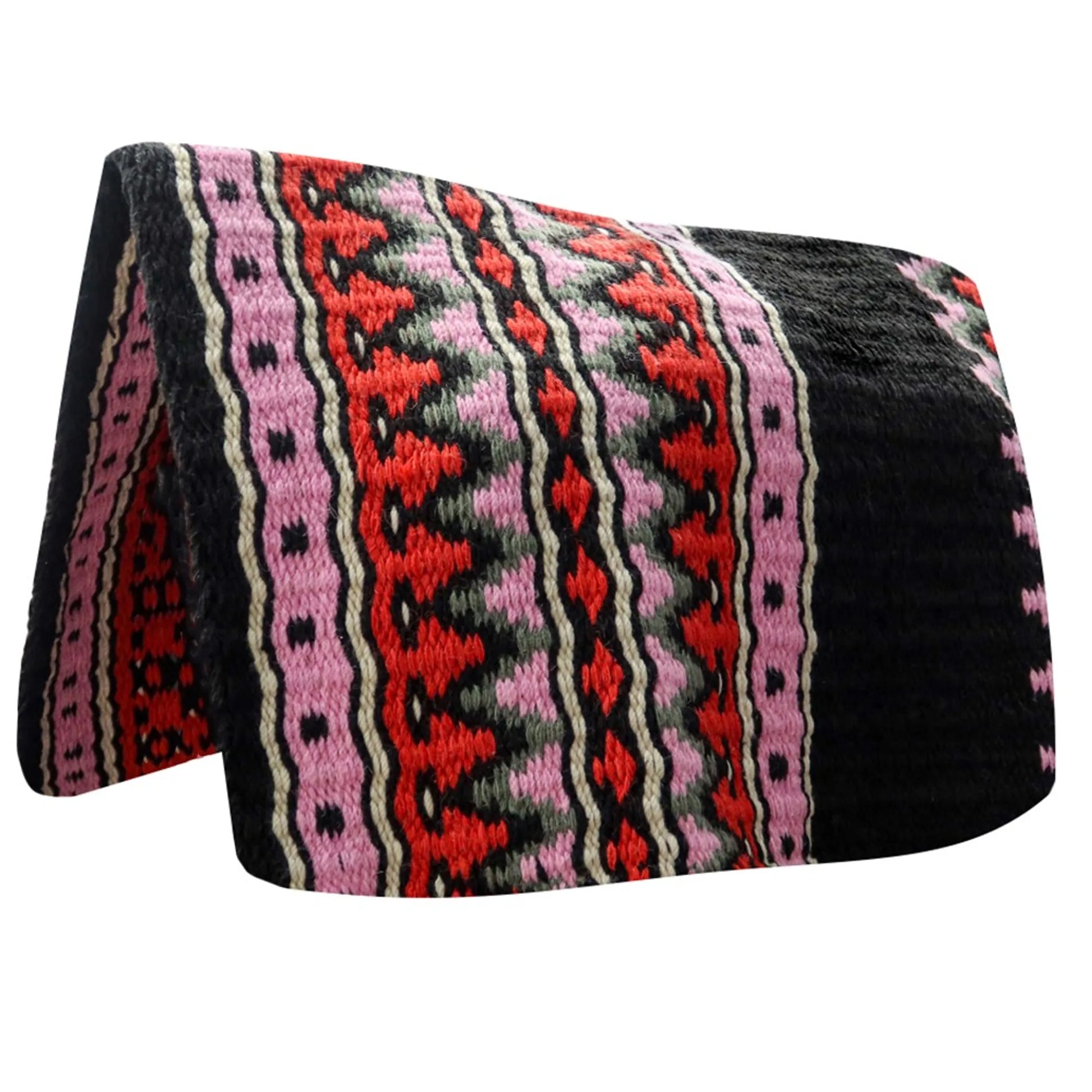 TuffRider Pendleton Western Show Blanket- Black/Red- 34 x 40 with vibrant red and pink geometric patterns on black fabric