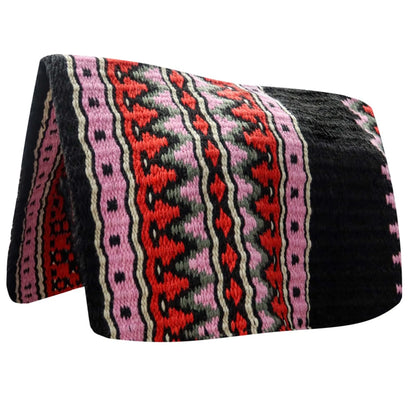 TuffRider Pendleton Western Show Blanket- Black/Red- 34 x 40 with vibrant red and pink geometric patterns on black fabric