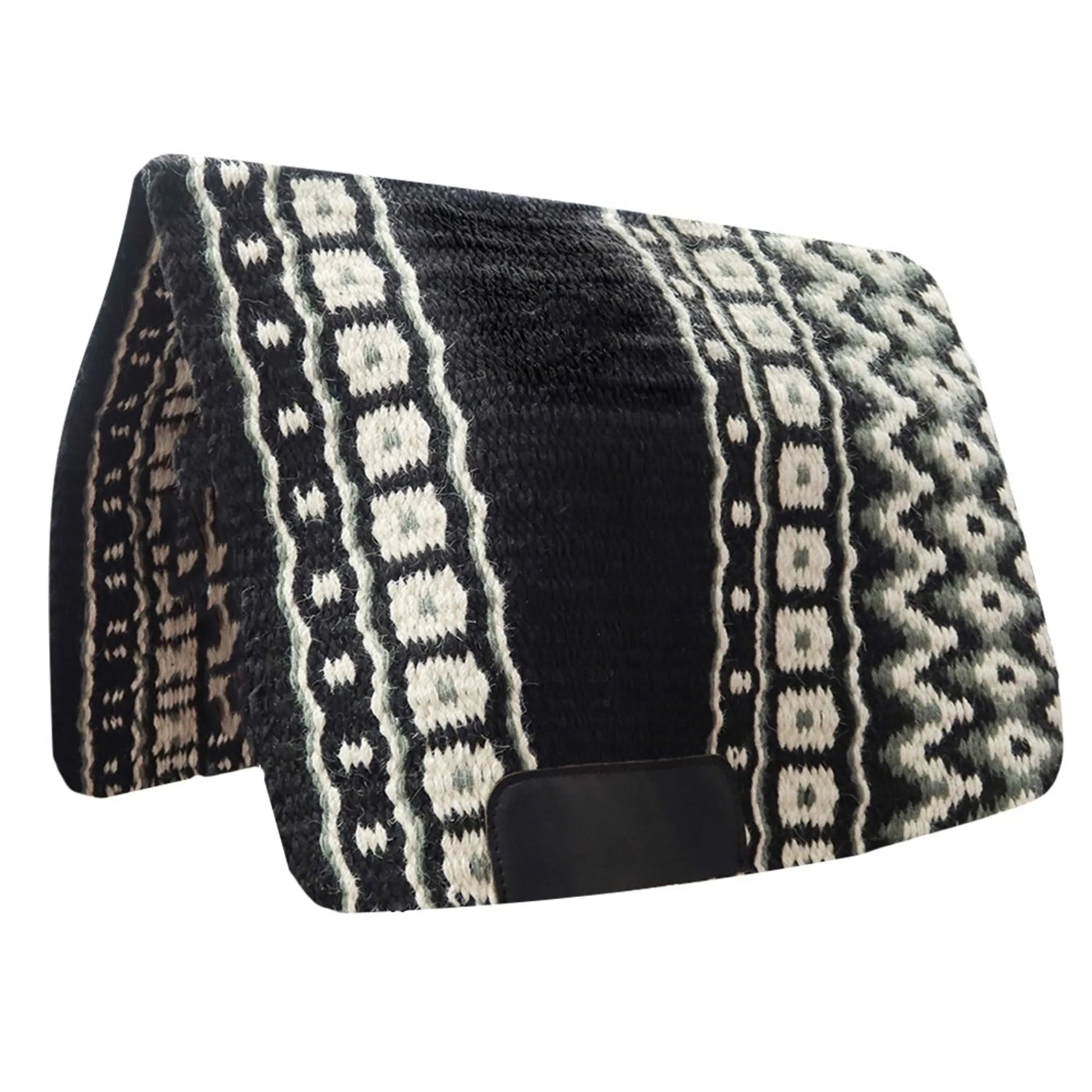 TuffRider Fort Worth Western Show Blanket w/ Wear Leathers- Black/White- 34 x 40 horse saddle blanket with geometric patterns