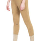 Woman wearing tan TuffRider Ladies Unifleece Pull-On Winter Breeches against white background