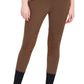 TuffRider Ladies Unifleece Pull-On Winter Breeches in brown with black ankle panels, front zipper pocket, and knee patches.