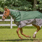 Horse wearing TuffRider Bonum 1200D Medium Weight Detachable Neck Two Tone Turnout Blanket With 200gms of fill outdoors