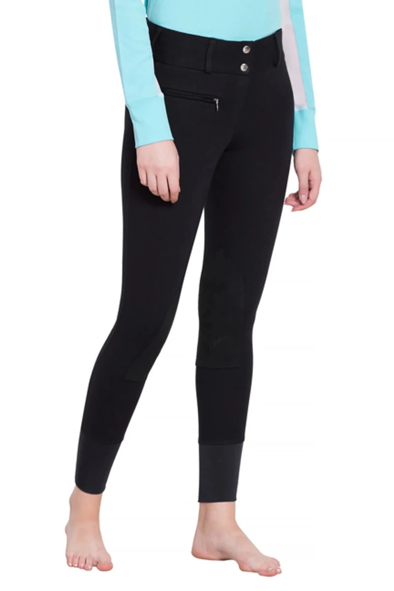 TuffRider Ladies Ribb Lowrise Wide Waistband Knee Patch Breeches, view 32