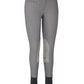 TuffRider Ladies Ribb Lowrise Wide Waistband Knee Patch Breeches in grey with zip pocket and knit ankle cuffs.