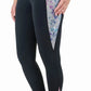 Side view of TuffRider Ladies Minerva 3 Season Printed Full Seat Tights showing floral side panel and full seat grip area
