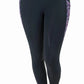 TuffRider Ladies Minerva 3 Season Printed Full Seat Tights in black with floral side panels and full grip seat design