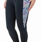 TuffRider Ladies Minerva 3 Season Printed Knee Patch Tights in black with floral side panels and textured knee patches