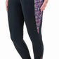 TuffRider Ladies Minerva 3 Season Printed Knee Patch Tights in black with purple floral side panels and textured knee patches.