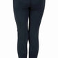 Rear view of a child wearing TuffRider Kids Minerva 3 Season Printed Knee Patch Tights in black with textured knee patches