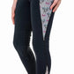 TuffRider Kids Minerva 3 Season Printed Knee Patch Tights in black with grey and pink side panels and grip knee patches.