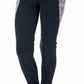 Child wearing black leggings with floral side panels and knee patches, TuffRider Kids Minerva 3 Season Printed Knee Patch Tights