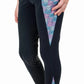 TuffRider Kids Minerva 3 Season Printed Knee Patch Tights in black with colorful printed knee panels and grip knee patches.