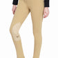 Model wearing beige Women's Cotton Jodhpurs - Traditional Riding Pants with UltraGripp Knee Patches standing barefoot