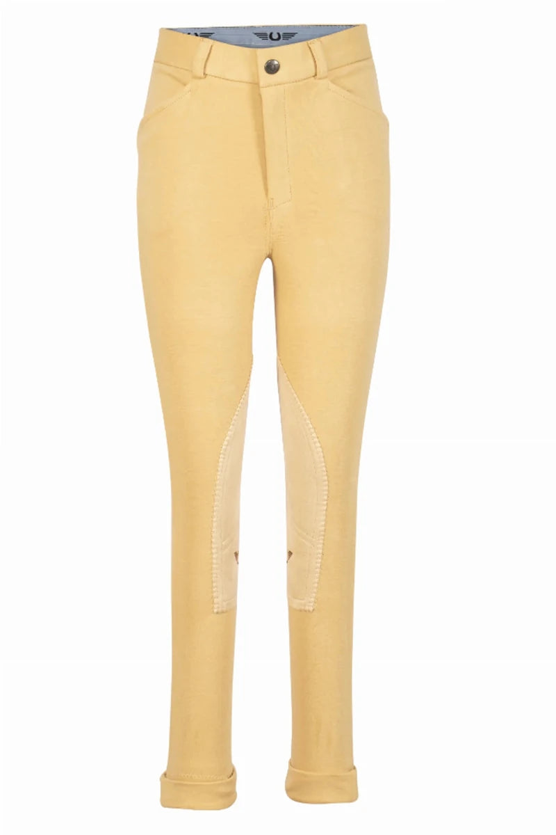 Boys Riding Jodhpurs - TuffRider Patrol Light Cotton/Spandex Jodhpurs with UltraGripp Knee Patches in tan color