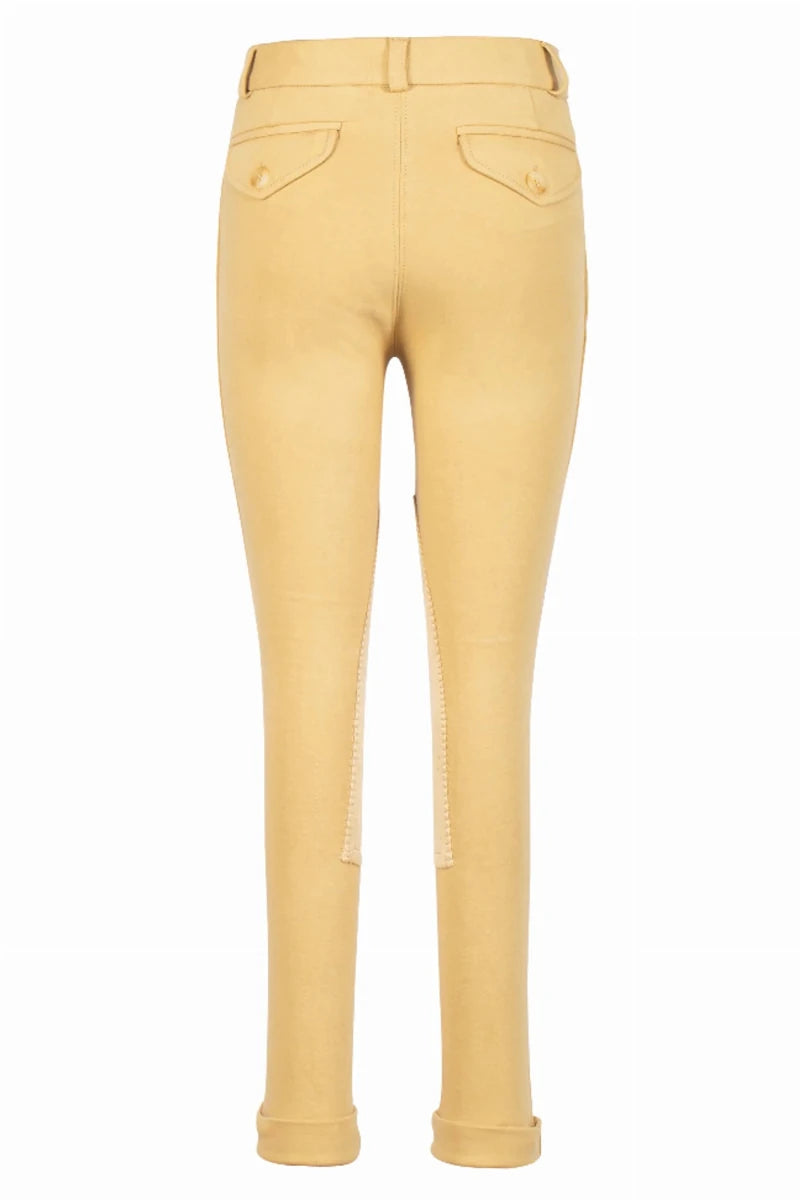 Back view of beige Boys Riding Jodhpurs - TuffRider Patrol Light Cotton/Spandex Jodhpurs with UltraGripp Knee Patches
