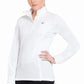 Woman wearing white Women's Long Sleeve Show Shirt - Quick-Dry Moisture-Wicking Equestrian Competition Shirt with black pants