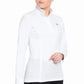 Model wearing a white Women's Long Sleeve Show Shirt - Quick-Dry Moisture-Wicking Equestrian Competition Shirt