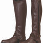 TuffRider Adult Grippy Grain Half Chaps Tall brown leather equestrian leg protection with zipper and snap closure