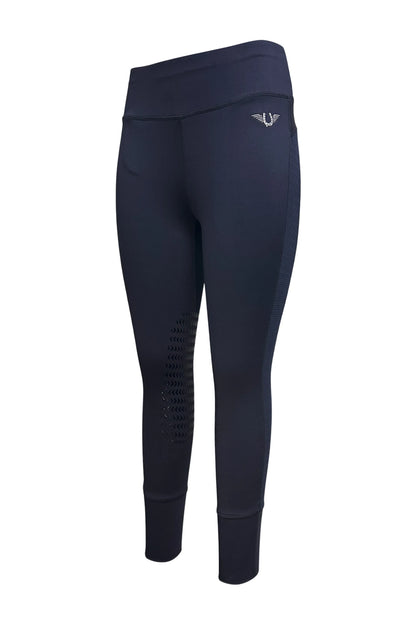 TuffRider Ladies Marathon Riding Tights-Navy-2XL shown in navy blue with grip detail and high waistband for comfort and performance