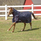 Horse running in field wearing navy blue Tuffrider Comfy Heavy Weight Detachable Neck Winter Blanket with 350 gms of Fill