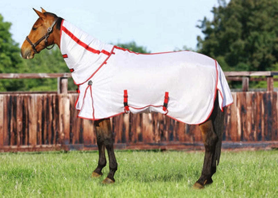 Horse Fly Sheet - TuffRider Power Mesh Detachable Neck Fly Protection, White/69