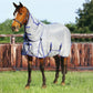 Horse wearing Waterproof Horse Fly Sheet - Power Mesh Fly Protection with Built-In Insect Repellent in outdoor paddock grass field