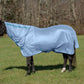 Horse wearing TuffRider Comfy Mesh Combo Neck Fly Sheet - Adobe Rose - 69 standing in grassy field at outdoor pasture