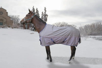Horse Turnout Blanket - TuffRider Major 1200D Ballistic Medium Weight, Titanium w/amber plaid/63