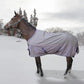 Horse wearing Horse Turnout Blanket - TuffRider Major 1200D Ballistic Medium Weight 220g Standard Neck Plaid Blanket in snowy outdoor setting