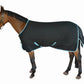 Horse wearing Lightweight Waterproof Turnout Sheet - 1200D Ripstop Horse Rain Sheet with Standard Neck in black with blue trim