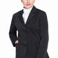Woman wearing a black TuffRider Ladies Starter Long Show Coat styled with a white shirt and beige pants against a white background