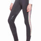 Model wearing TuffRider Ladies Athena EquiCool Riding Tights with floral side panels and knee patches.