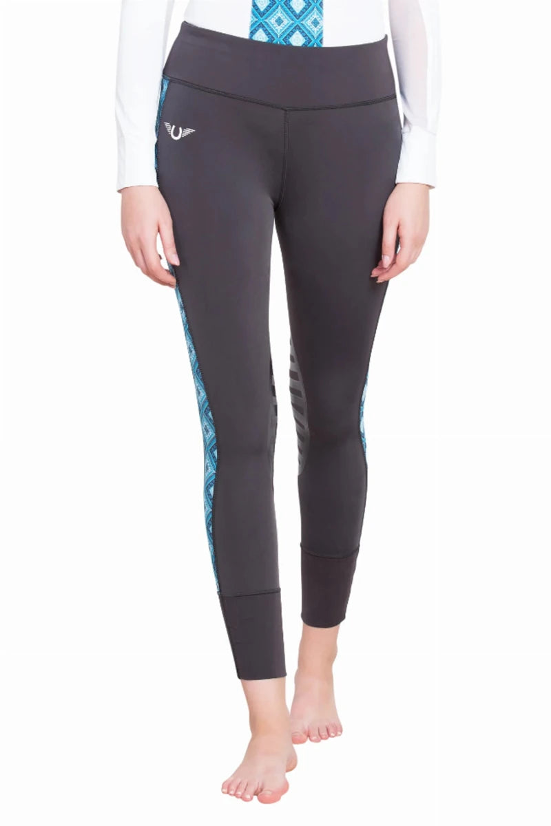 Fit woman wearing Women's Cooling Riding Tights - UPF 50+ UV Protection Equestrian Tights with Silicone Knee Patches