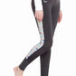 Women's Riding Tights - TuffRider Iris EquiCool Riding Tights with UV Protection and Silicone Knee Patches in black with colorful side panels.