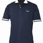 Men's Polo Shirt - TuffRider Mark Short Sleeve EquiCool Sport Polo with UV Protection in navy with white collar and sleeve trim