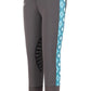 TuffRider Children's Artemis EquiCool Riding Tights in gray with blue patterned side panels for equestrian activities
