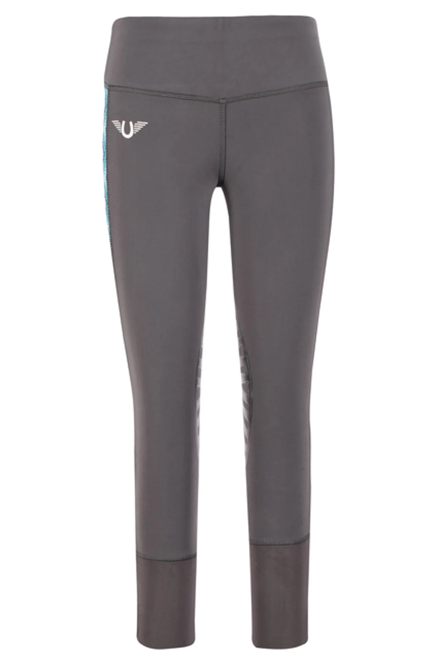 TuffRider Children's Artemis EquiCool Riding Tights in gray with side accents for equestrian comfort and performance