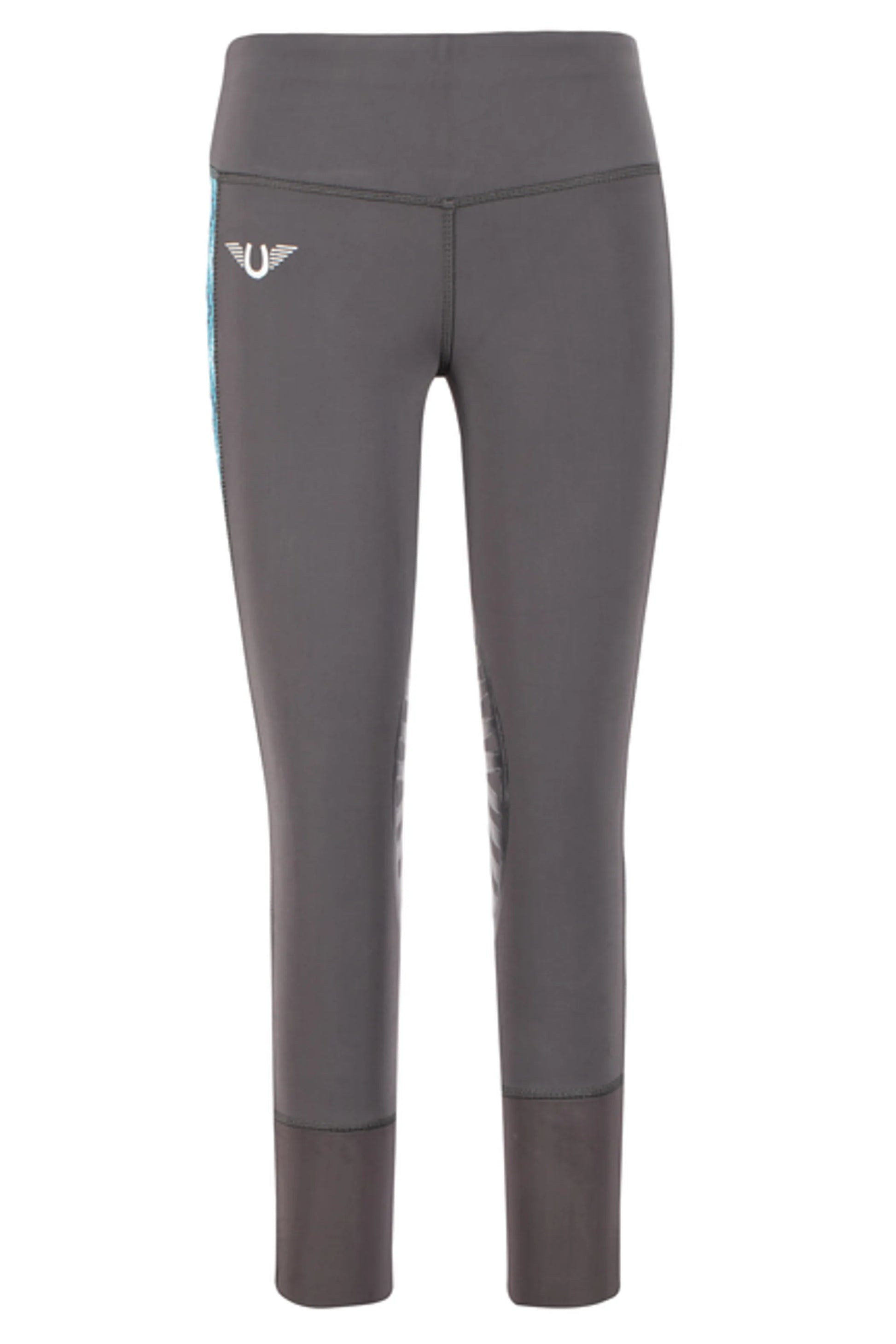 TuffRider Children's Artemis EquiCool Riding Tights in gray with side accents for equestrian comfort and performance
