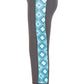 TuffRider Children's Artemis EquiCool Riding Tights with black fabric and blue patterned side panel for equestrian activities.