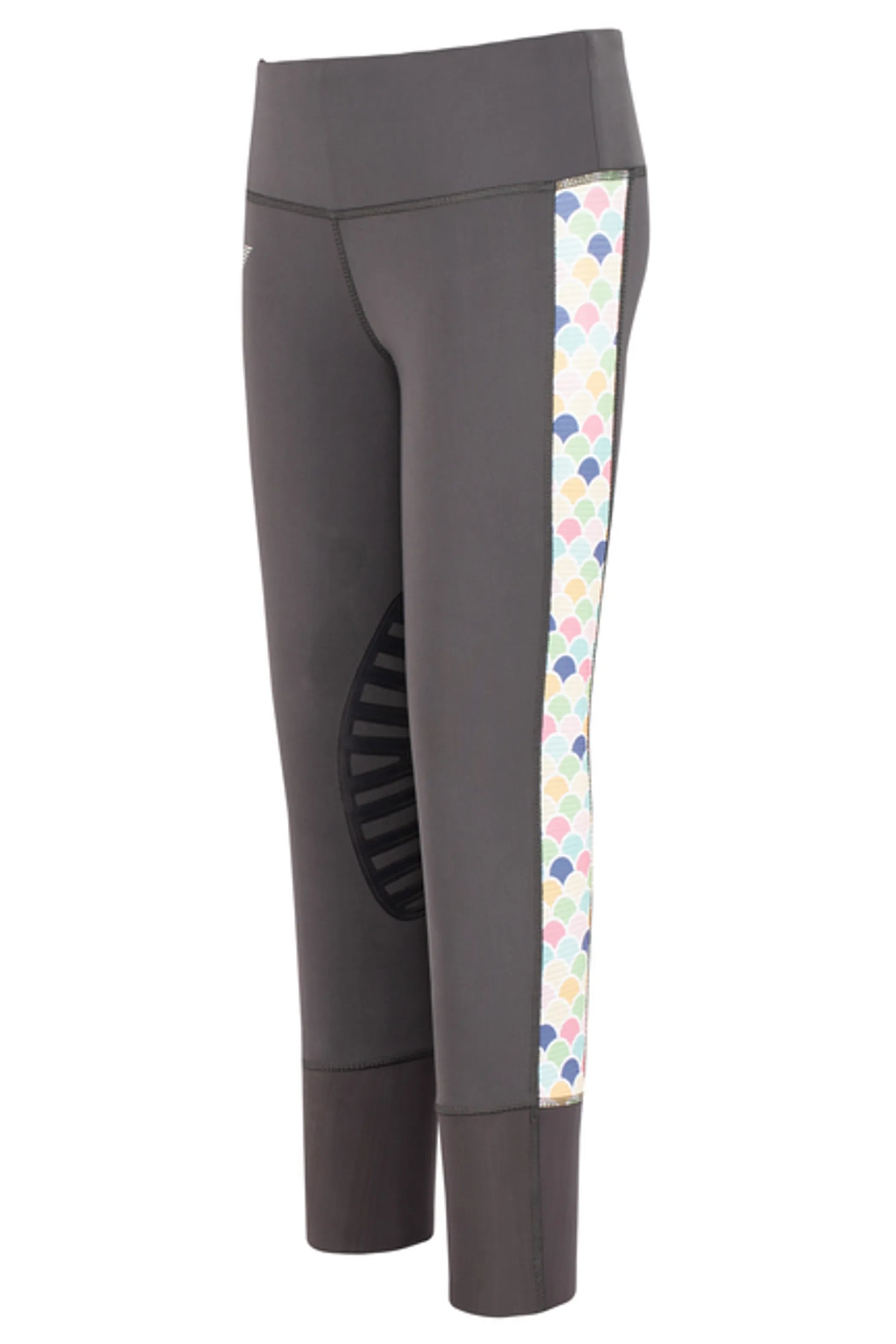 TuffRider Children's Iris EquiCool Riding Tights with pastel patterned side panel and reinforced knee patch for equestrian use