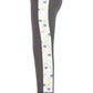 TuffRider Children's Iris EquiCool Riding Tights in dark color with pastel scallop patterned side panel shown from side.