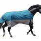 Horse wearing Horse Turnout Sheet - TuffRider Major 1200D Ballistic Lightweight Standard Neck Two-Tone Blanket in blue and gray