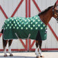 Waterproof Pony Turnout Blanket - 220g Medium Weight Winter Blanket with Fun Horse Print on brown horse outdoors