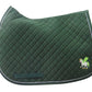 Tuffrider Unicorn All Purpose Saddle Pad in dark green with quilted pattern and unicorn embroidery for equestrian use.